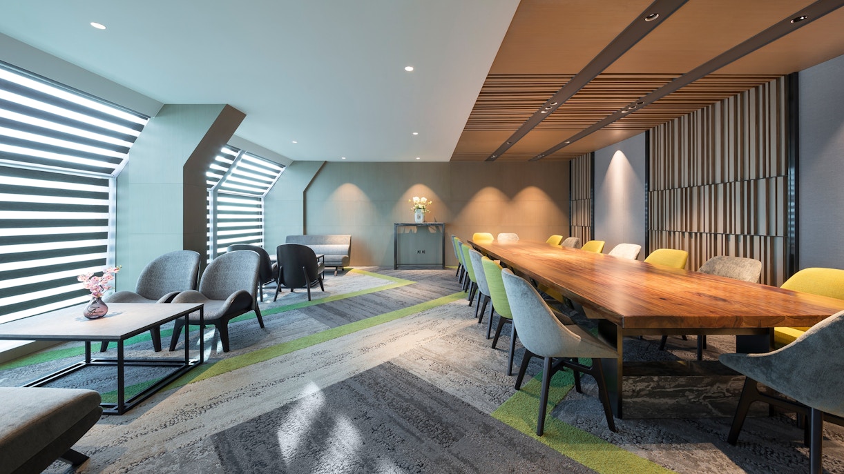 Plaza Premium Lounge seating area with modern decor, Zone A, Taipei, Taiwan.