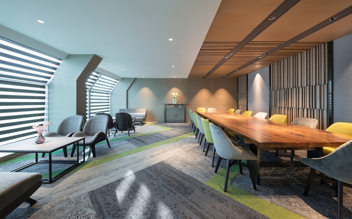 Plaza Premium Lounge seating area with modern decor, Zone A, Taipei, Taiwan.