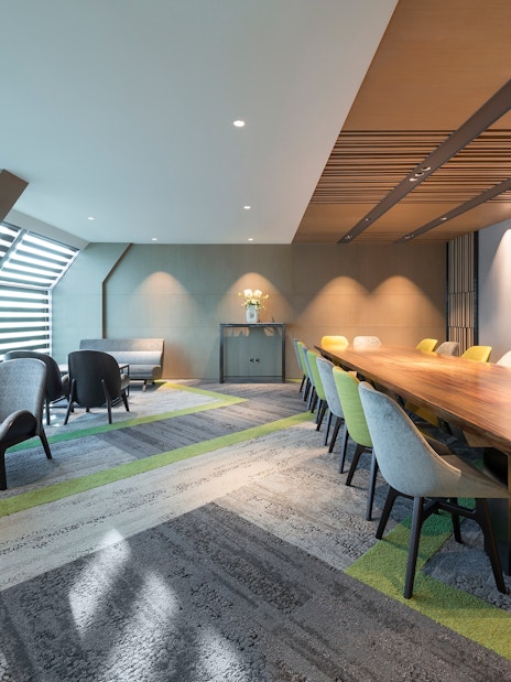 Plaza Premium Lounge seating area with modern decor, Zone A, Taipei, Taiwan.