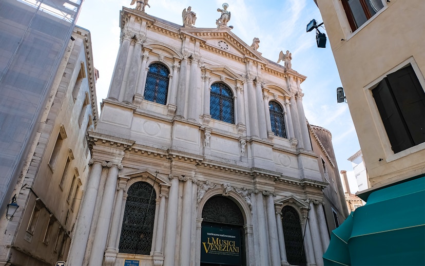 Scuola Grande di San Teodoro facade in Venice, Italy, showcasing ornate architecture.
