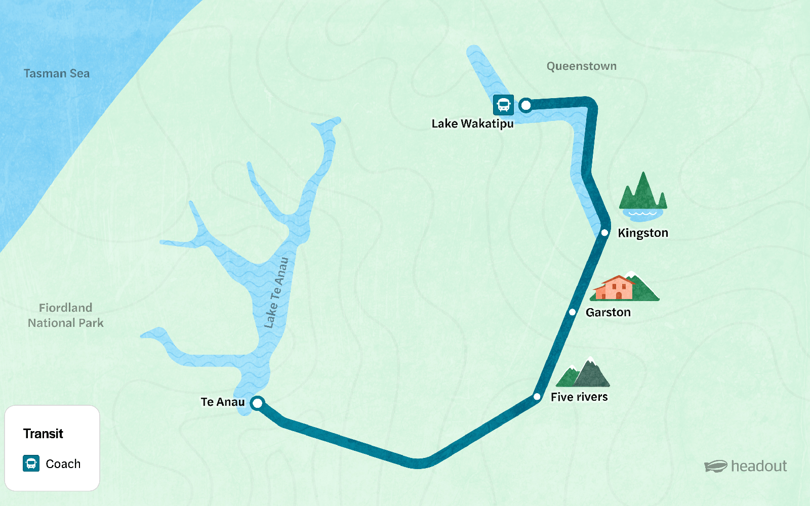Queenstown to Te Anau route map
