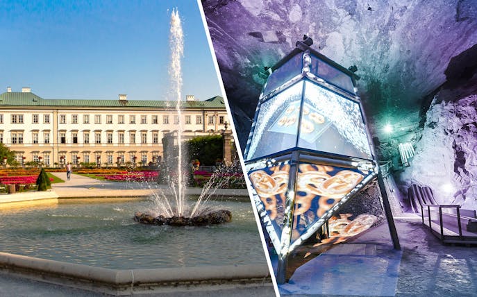 Berchtesgaden Salt Mine interior with illuminated display, Bavaria.