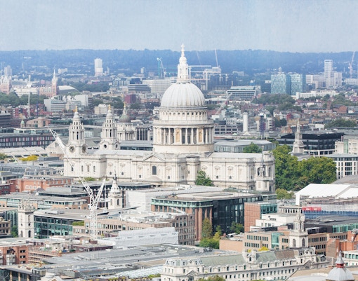 View of St. Paul's Cathedral from The Shard, London skyline.