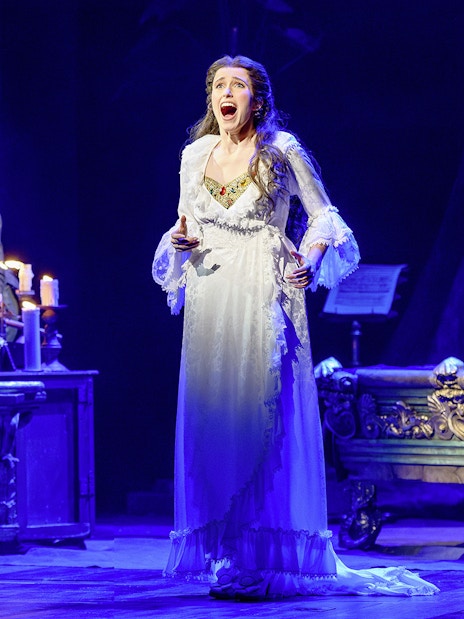 Actors performing a scene from "The Phantom of the Opera" musical in Vienna.