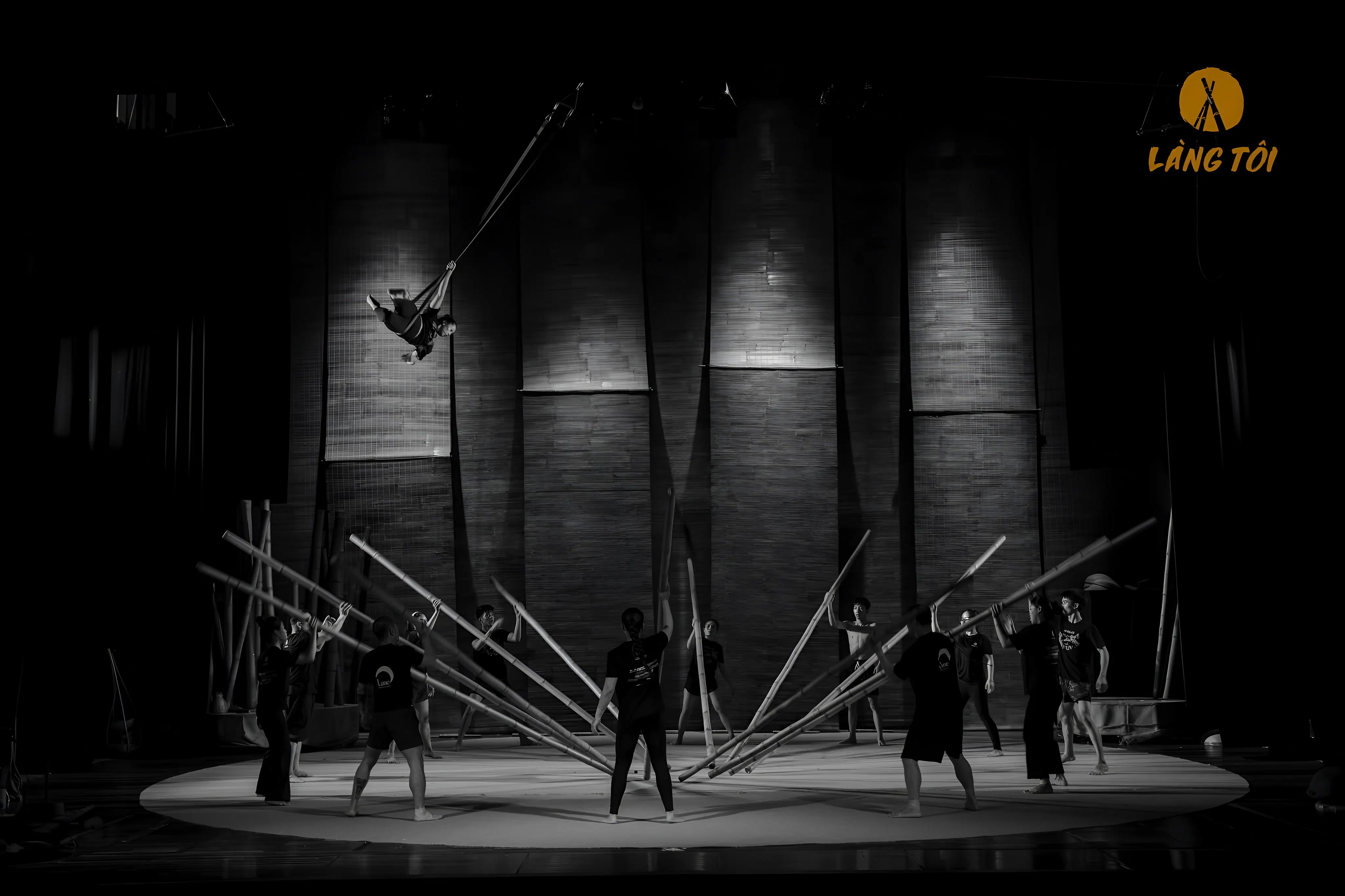 Performers with bamboo poles in Vietnamese Bamboo Circus, Hanoi.