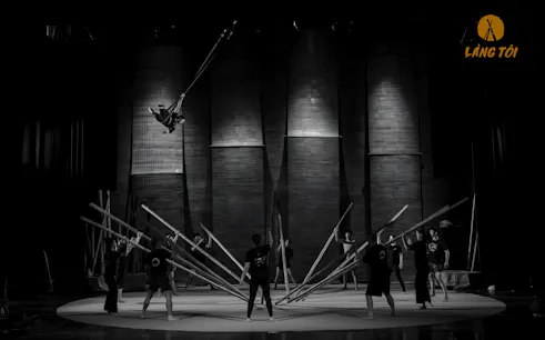 Performers with bamboo poles in Vietnamese Bamboo Circus, Hanoi.