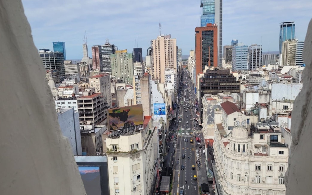 View of Buenos Aires cityscape from Obelisco, showcasing Avenida 9 de Julio.