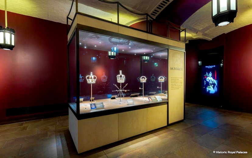 Crown jewels display at Tower of London crown exhibitions.