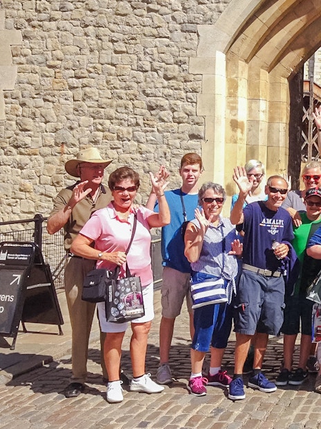 Visitors gathered at the entrance of the Tower of London.