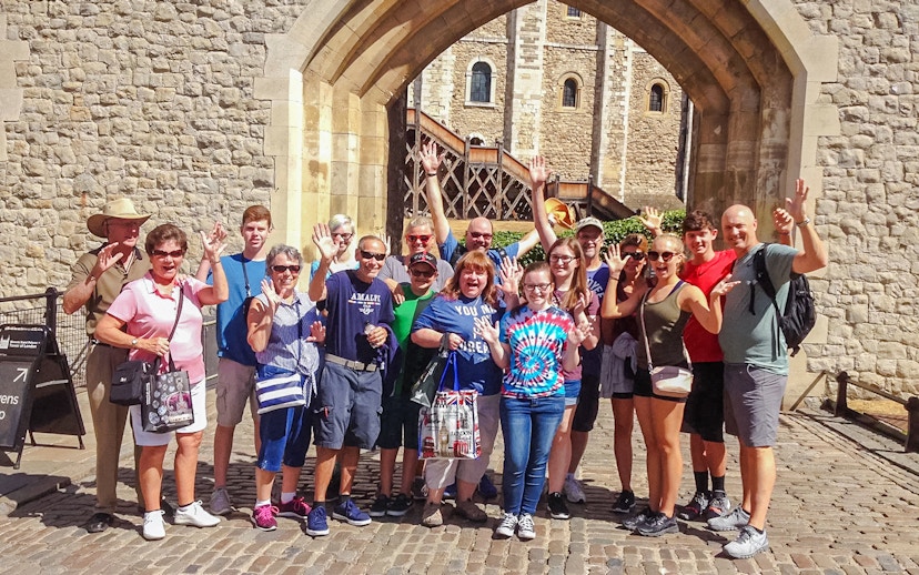 Visitors gathered at the entrance of the Tower of London.