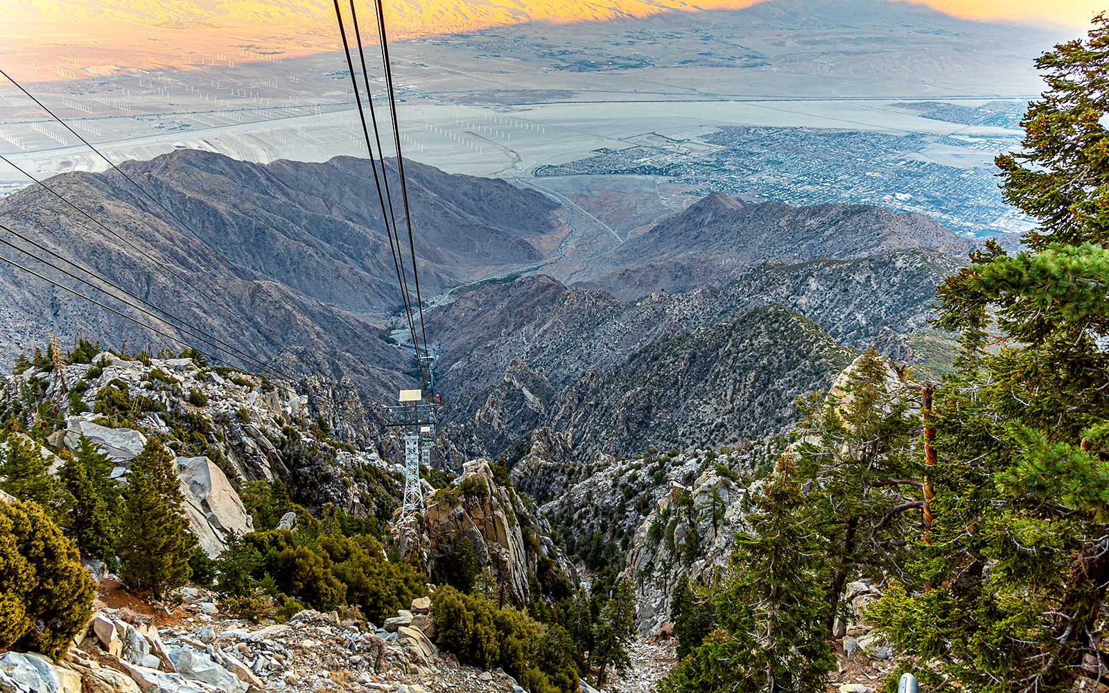 Palm Springs Aerial Tramway view over mountains and desert landscape.