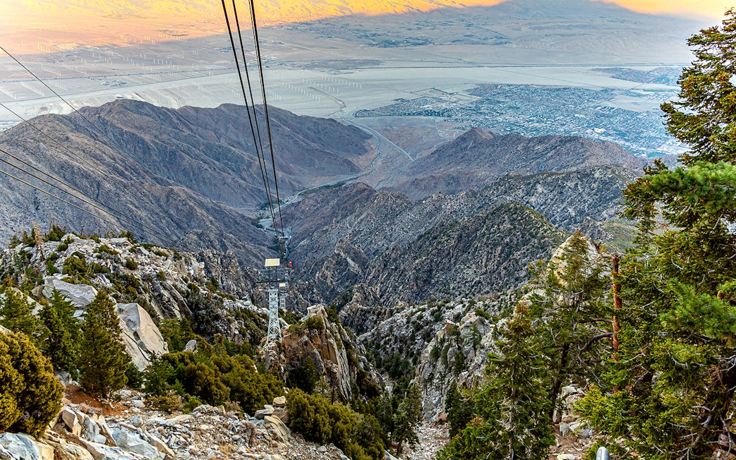 Palm Springs Aerial Tramway view over mountains and desert landscape.