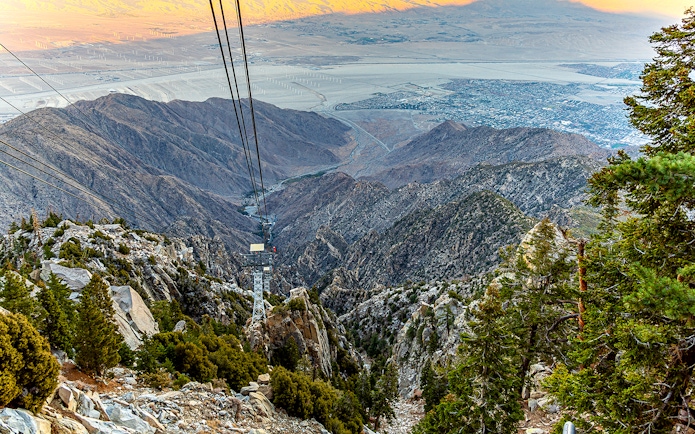 Palm Springs Aerial Tramway view over mountains and desert landscape.