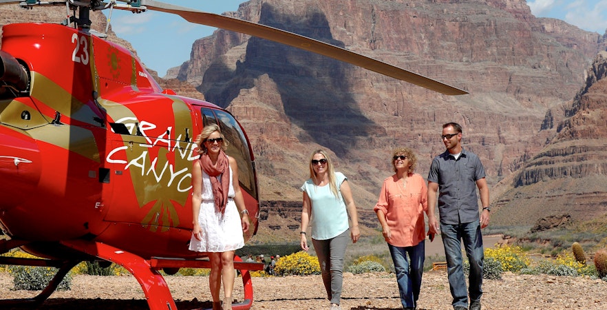 Grand Canyon West Rim helicopter tour with floor landing, aerial view from Las Vegas.