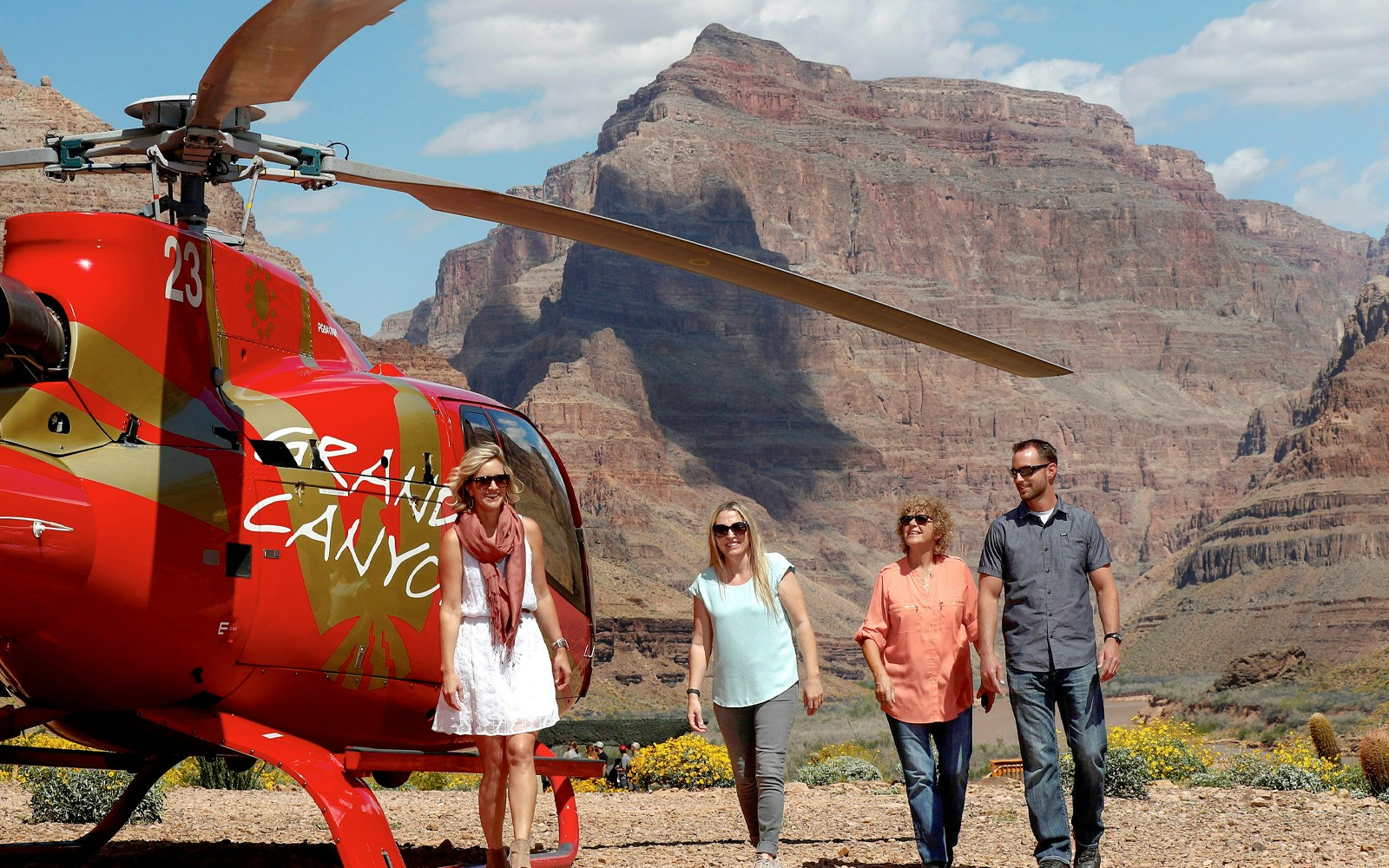 Grand Canyon West Rim helicopter tour with floor landing, aerial view from Las Vegas.