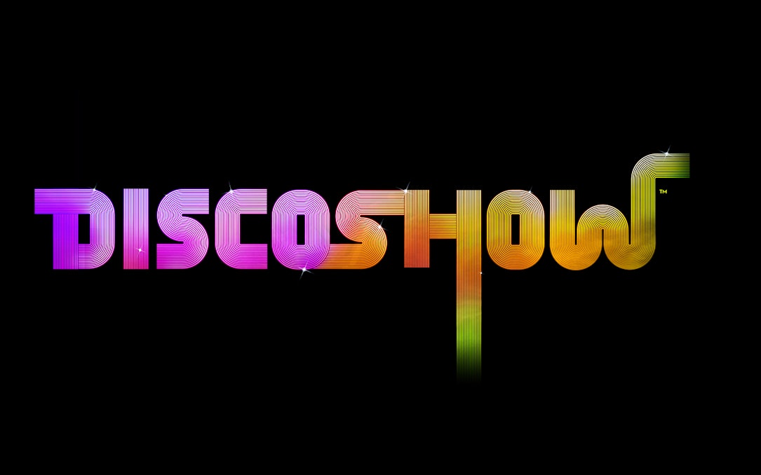 Colorful DiscoShow logo with vibrant gradient text on black background
