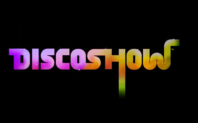 Colorful DiscoShow logo with vibrant gradient text on black background