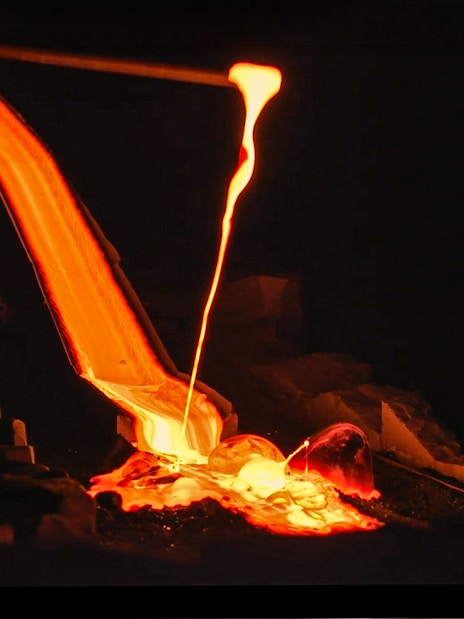 Molten lava flowing during a Lava Show in Reykjavik.