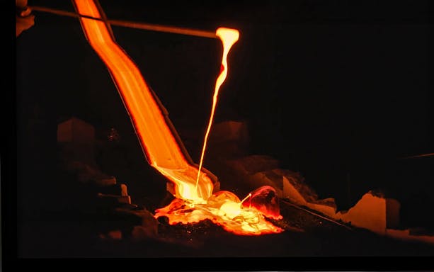 Molten lava flowing during a Lava Show in Reykjavik.