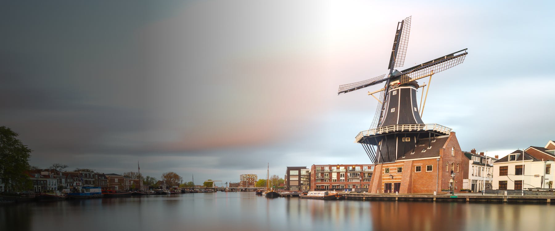 Windmill along the canal in Haarlem, Netherlands.
