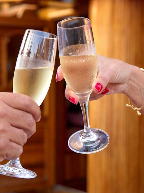 Guests toasting with drinks on Karaka Ship Sunset Cruise.