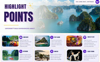Ha Long Bay luxury cruise with views of limestone islands and Sung Sot Cave highlights.
