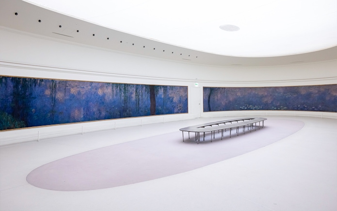 Claude Monet's Water Lilies displayed in Orangerie Museum, Paris, France.