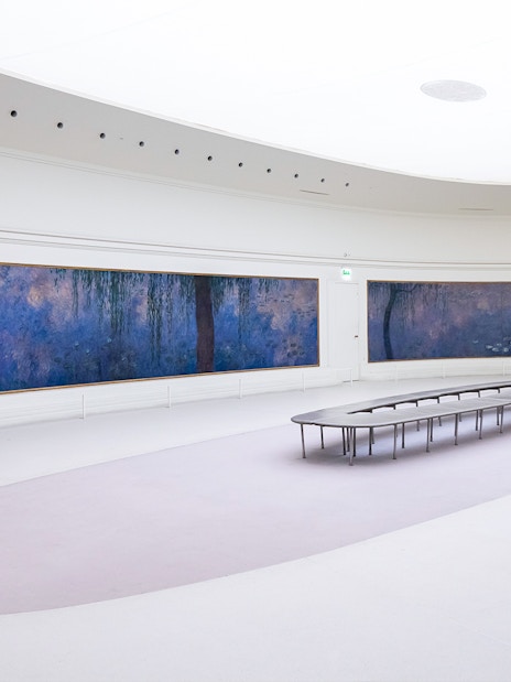 Claude Monet's Water Lilies displayed in Orangerie Museum, Paris, France.