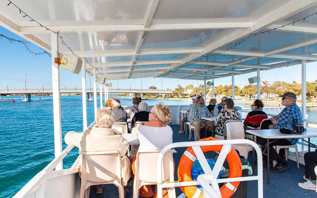 Passengers enjoying a scenic lunch cruise on the Murray River.