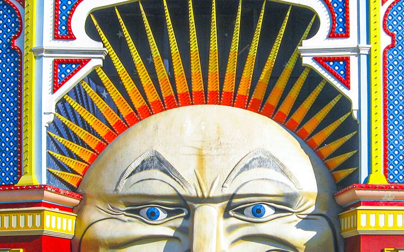 Entrance of Luna Park Melbourne with iconic face archway.