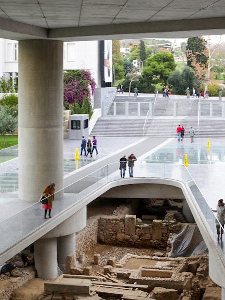 Excavation site beneath glass walkway at the Acropolis Museum, Athens.