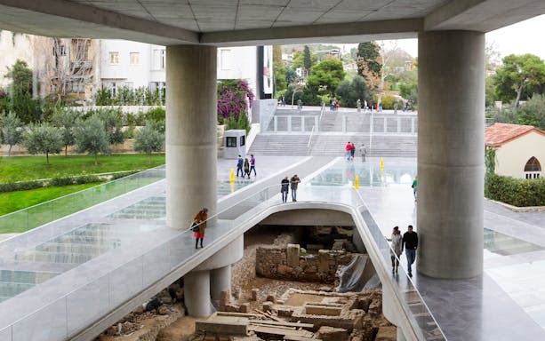 Excavation site beneath glass walkway at the Acropolis Museum, Athens.