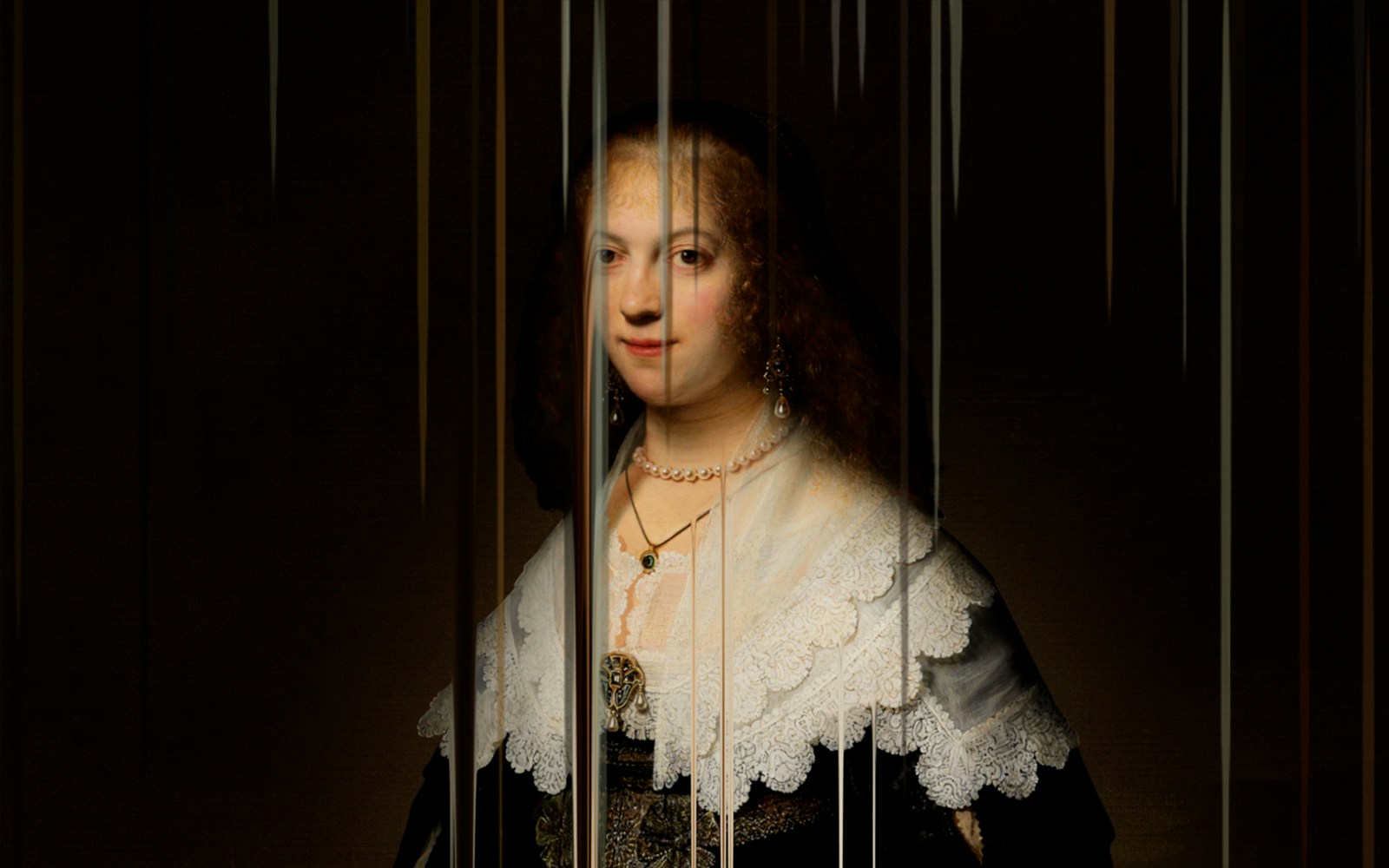 Rembrandt portrait with digital effects at Remastered experience, Rotterdam.