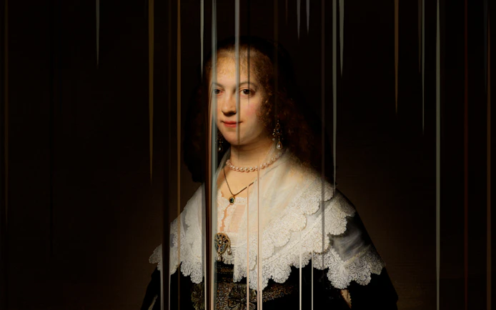 Rembrandt portrait with digital effects at Remastered experience, Rotterdam.
