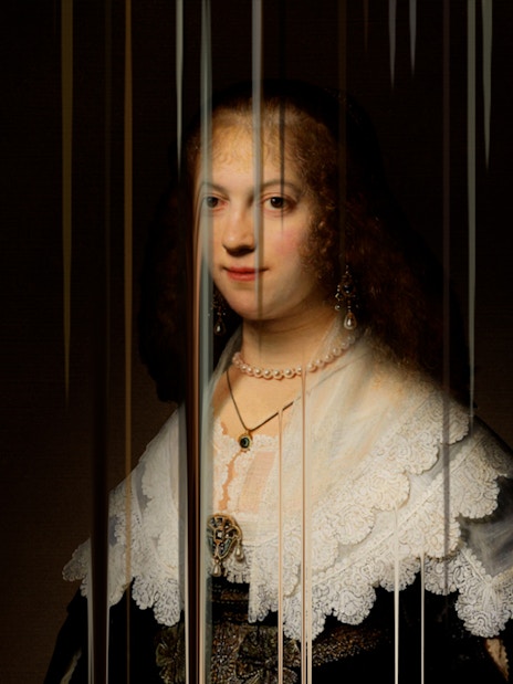 Rembrandt portrait with digital effects at Remastered experience, Rotterdam.