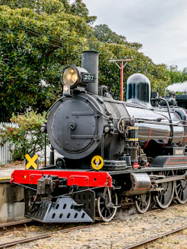 Steam train on tracks at Victor Harbor, South Australia.