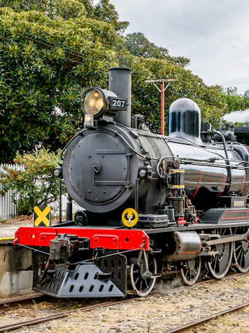 Steam train on tracks at Victor Harbor, South Australia.