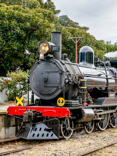 Steam train on tracks at Victor Harbor, South Australia.