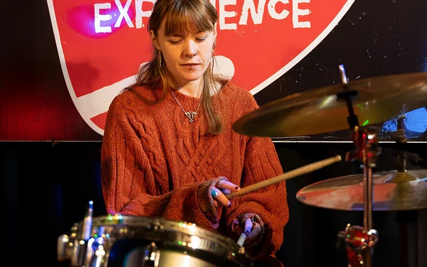 Drummer performing at Irish Rock N Roll Museum Experience in Dublin.