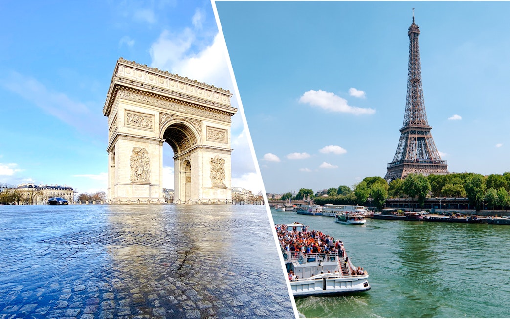 Arc de Triomphe and Eiffel Tower with Seine River cruise in Paris.