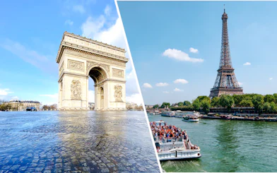 Arc de Triomphe and Eiffel Tower with Seine River cruise in Paris.