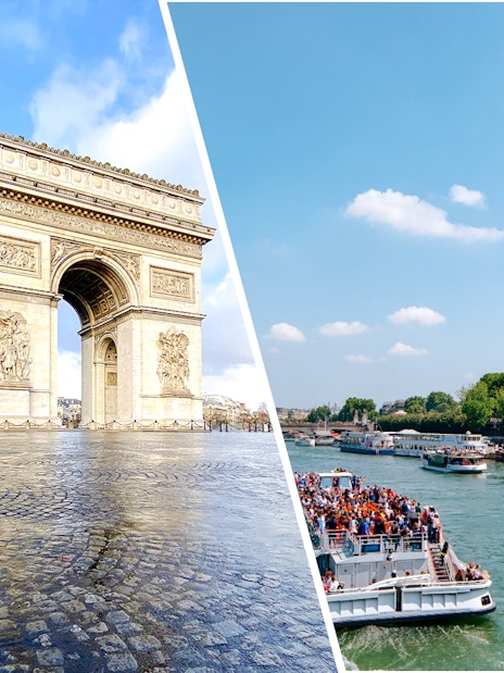 Arc de Triomphe and Eiffel Tower with Seine River cruise in Paris.