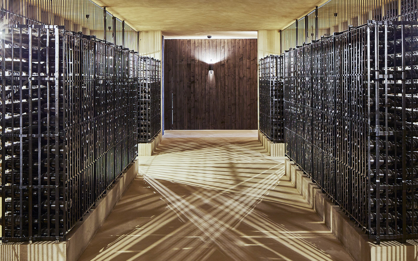 Wine cellar with rows of bottles at Cockburn's English tour and Super Premium tasting.