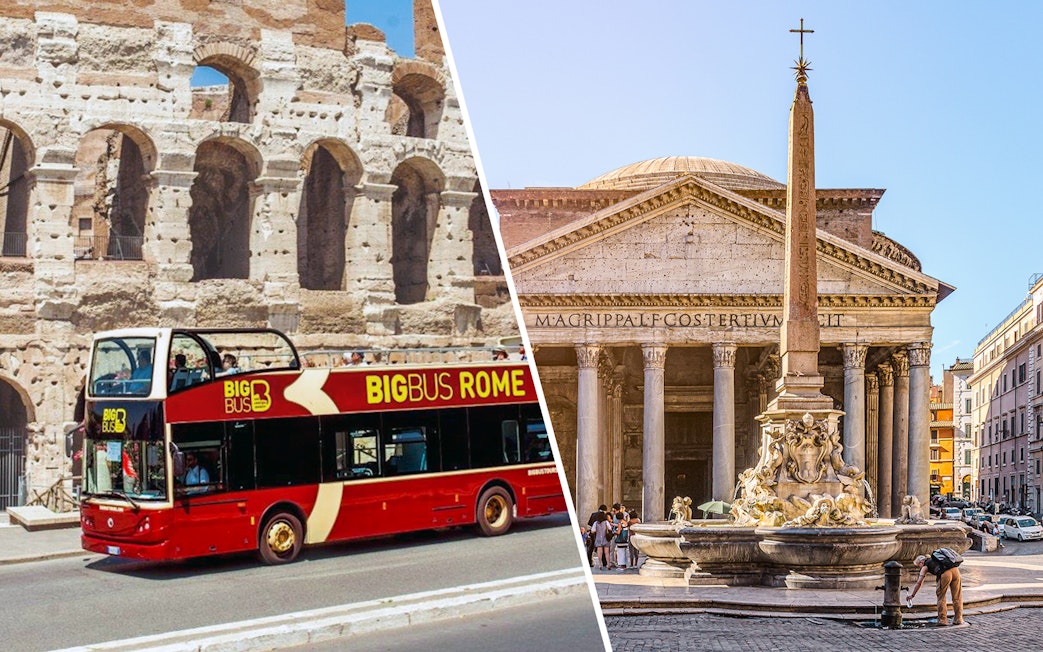 Big Bus Rome tour near Colosseum and Pantheon with audio guide.