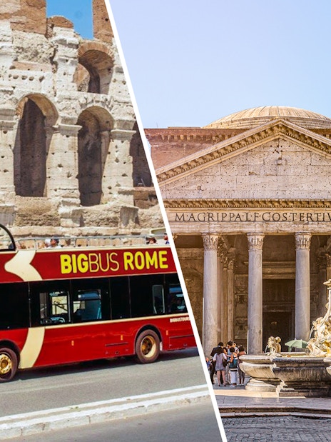 Big Bus Rome tour near Colosseum and Pantheon with audio guide.