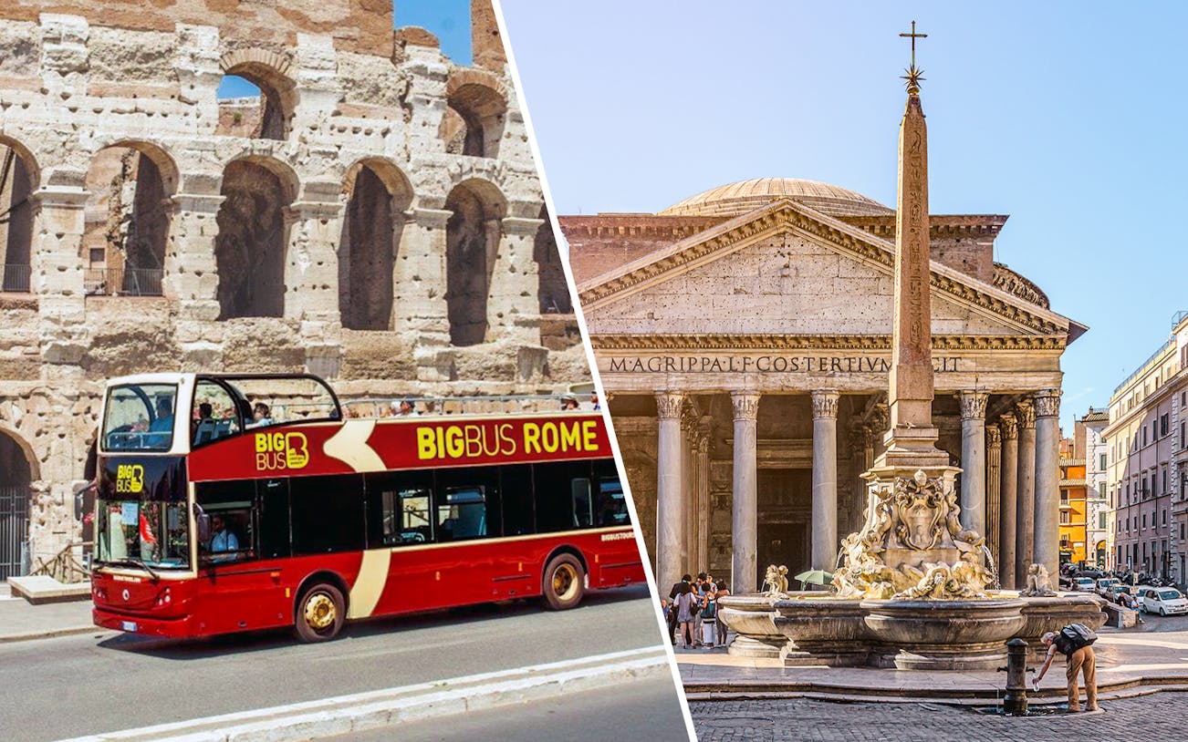 Big Bus Rome tour near Colosseum and Pantheon with audio guide.
