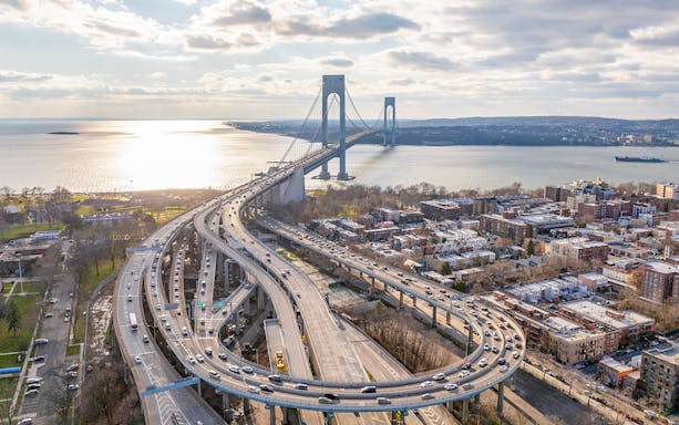 Aerial view of Verrazzano-Narrows Bridge during 30-minute helicopter tour.