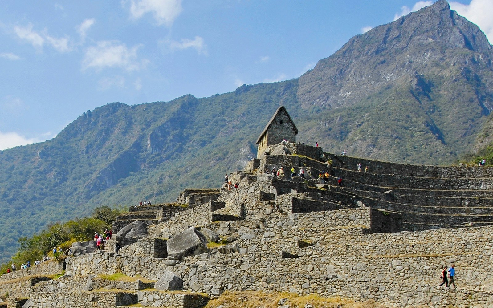 Guardian’s house at Machu Picchu with surrounding mountain landscape.