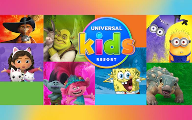 Characters from popular kids' shows at Universal Kids Resort.
