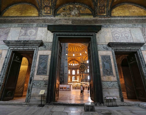 Hagia Sophia imperial gate with intricate carvings in Istanbul, Turkey.